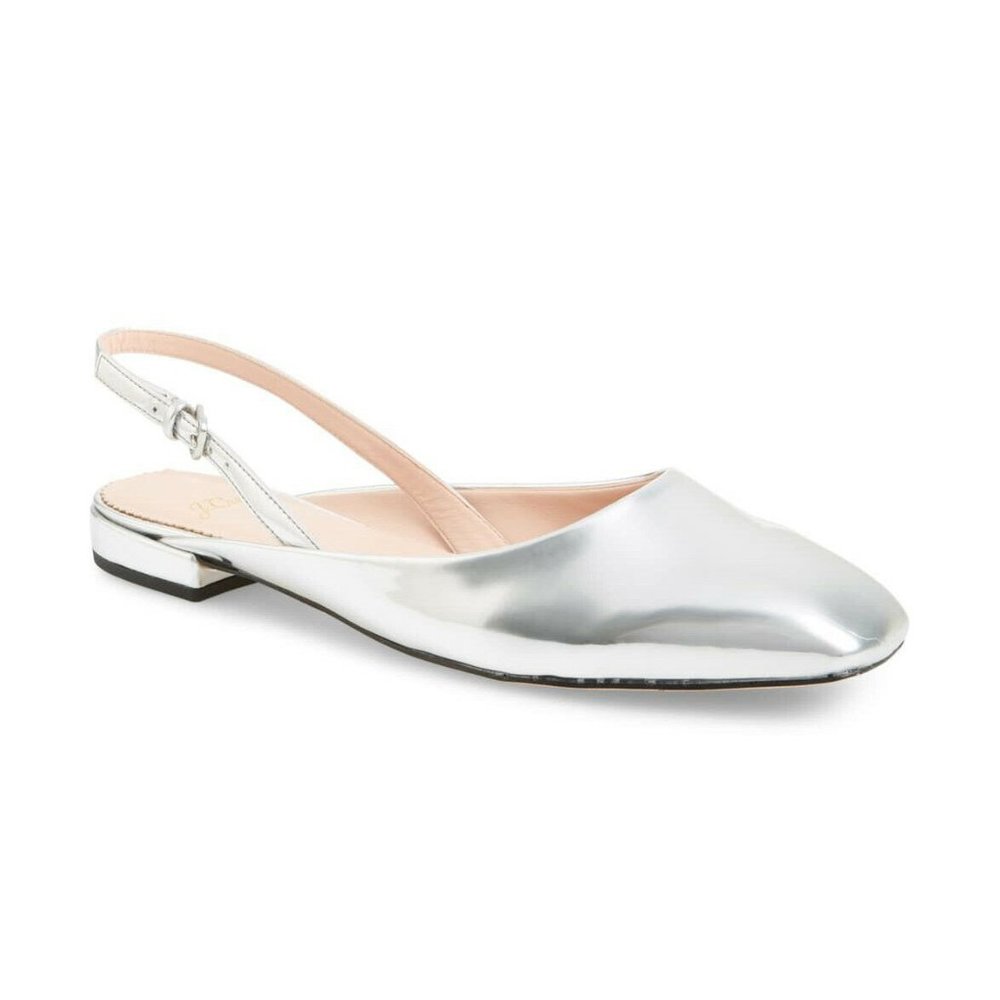 J. Crew Sally Slingback Flat Silver Metallic PD19
